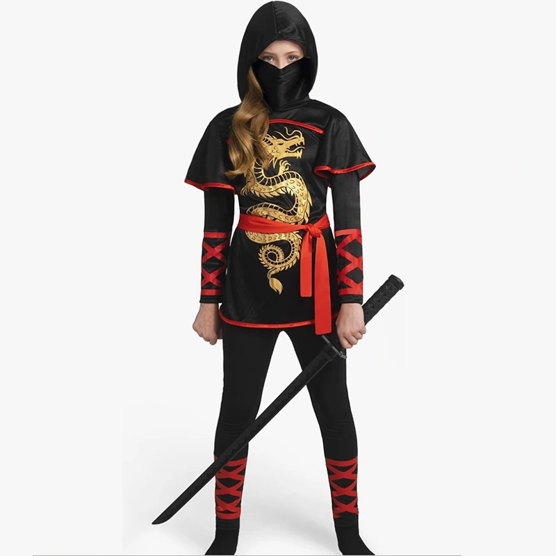 Ninja-Rollenspielkostüm für Mädchen mit Maske und Taillenschärpe