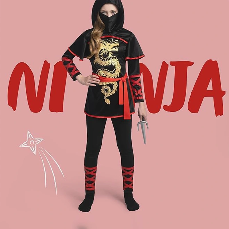Cosplay Convention Sleek Hooded Dress Ninja Costume For Girls